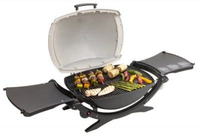 Weber Q 200 Portable Gas Grill with Grilled Food
